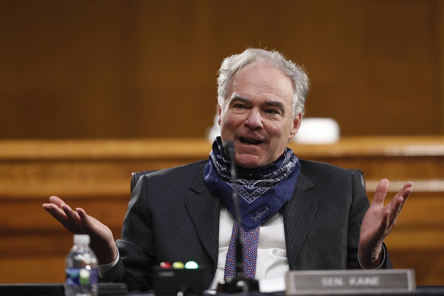 Sen. Tim Kaine, D-Va., speaks during a Senate Health Education Labor and Pensions Committee hearing on new coronavirus tests on Capitol Hill