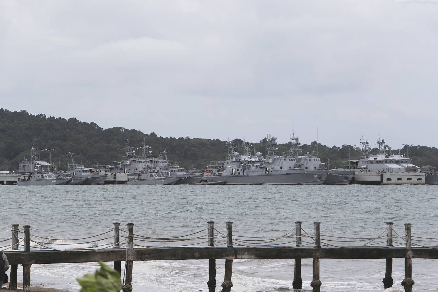 Cambodian warships are docked at Ream Naval Base in Sihanoukville, Cambodia, on July 26, 2019.