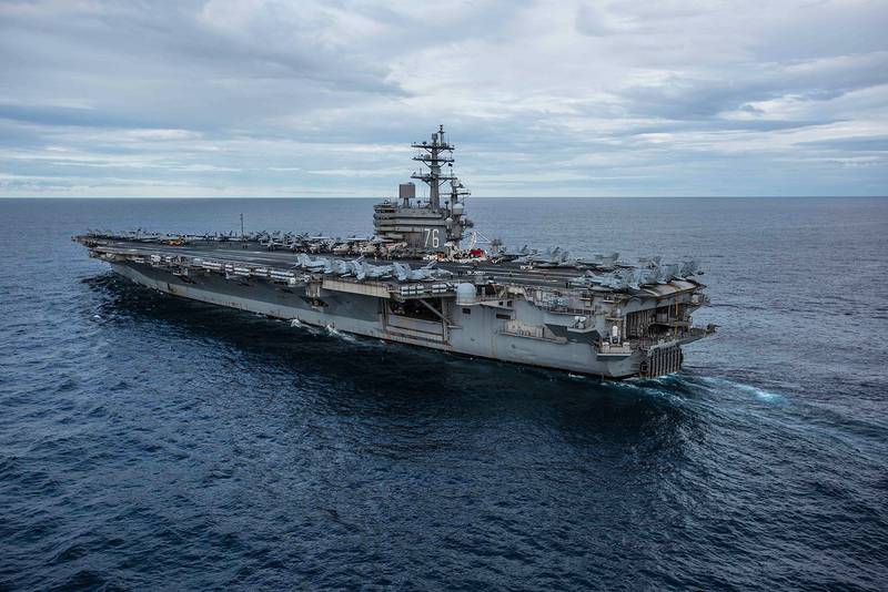 The Navy’s forward-deployed aircraft carrier USS Ronald Reagan (CVN 76) cruises during Talisman Sabre 2019 on July 22, 2019, in the Coral Sea.