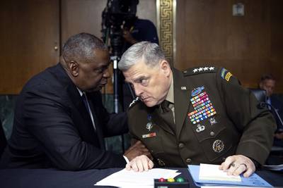 Secretary of Defense Lloyd Austin, left, and Chairman of the Joint Chiefs Chairman Gen. Mark Milley
