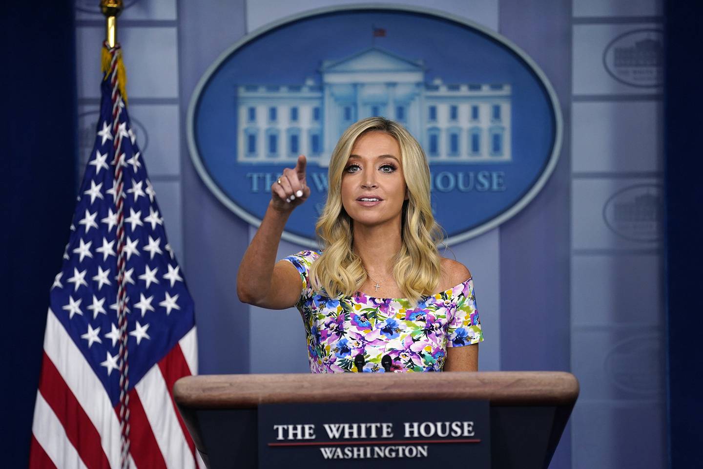 White House press secretary Kayleigh McEnany speaks during a press briefing at the White House on July 1, 2020, in Washington.