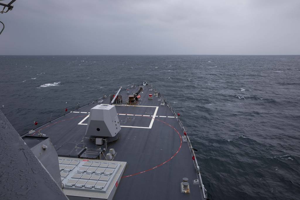 The guided-missile destroyer Ralph Johnson conducts routine underway operations in the Taiwan Strait, Sept. 9, 2023.