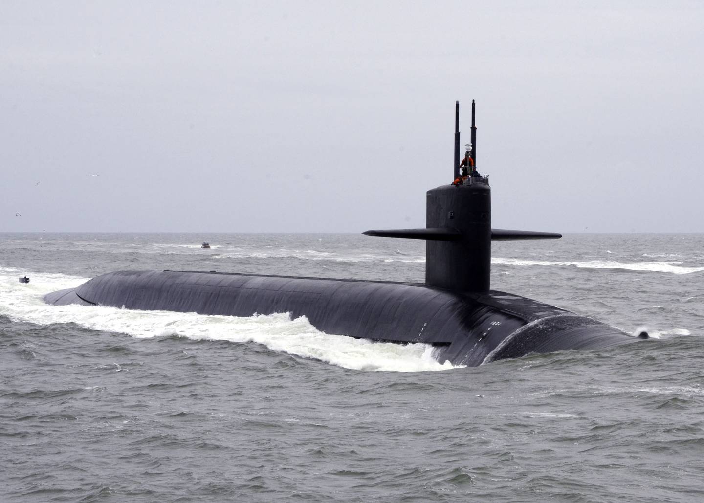 The ballistic missile submarine West Virginia returns to Naval Submarine Base Kings Bay, Feb. 7, 2014, following routine operations.