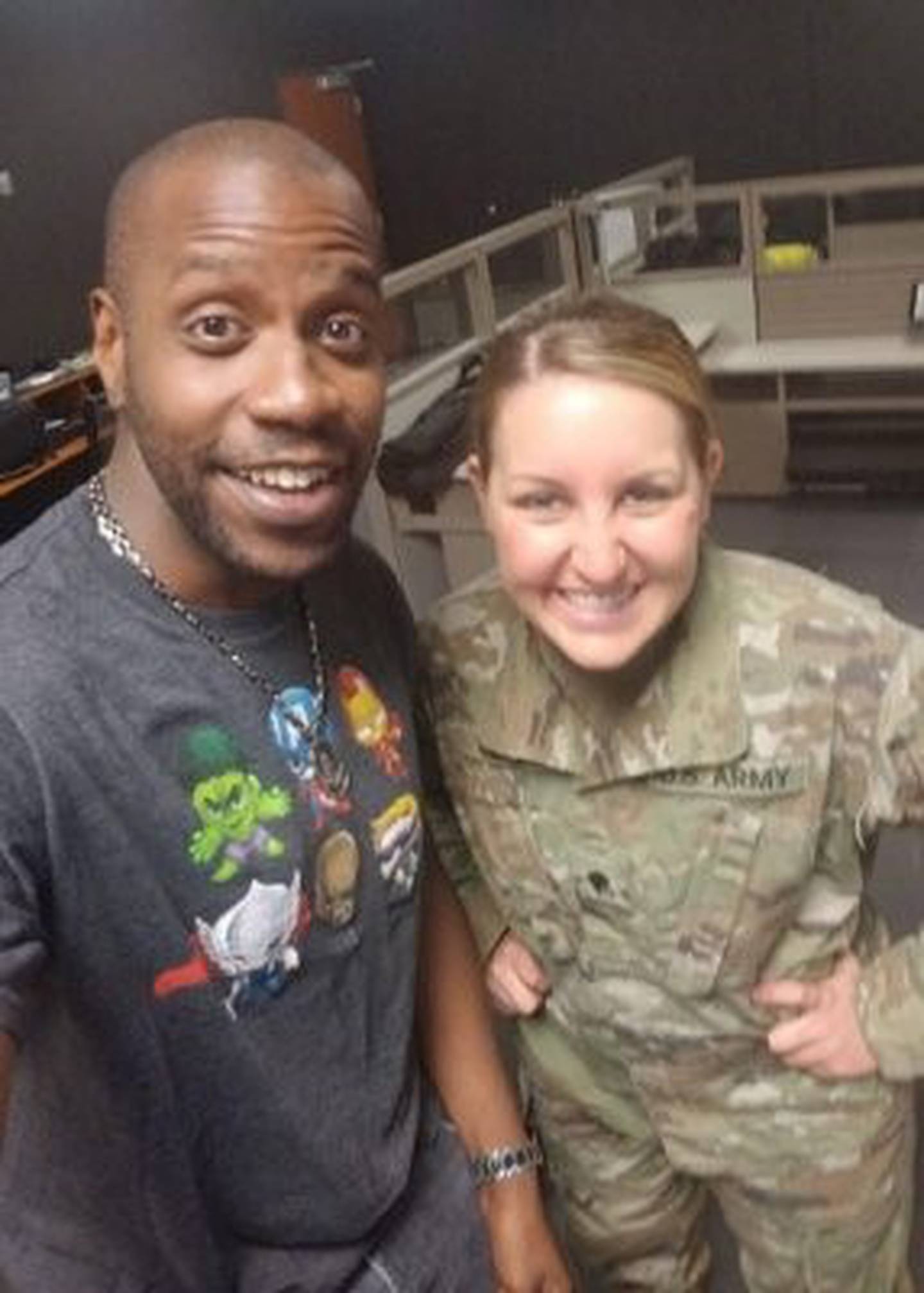 Chazz Gilbert, left, and Noelle Wiehe reunite at the U.S. Army’s Maneuver Center of Excellence at Fort Benning, Georgia, after completing advanced individual training at the U.S. Army’s Defense Information School at Fort Meade, Maryland.