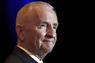 In this April 20, 2019, file photo, Ross Perot listens to a reporter's question in Kansas City, Mo.