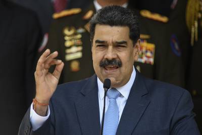 In this March 12, 2020 file photo, Venezuelan President Nicolas Maduro speaks at the Miraflores presidential palace in Caracas, Venezuela.