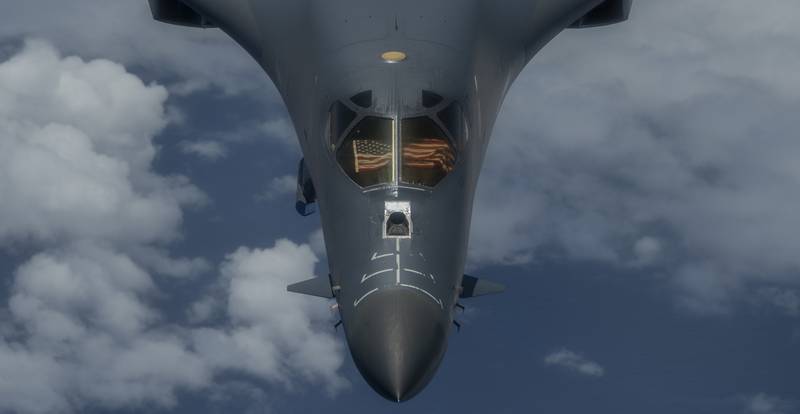 A 9th Expeditionary Bomb Squadron B-1B Lancer flies over the East China Sea May 6, 2020, during a training mission.