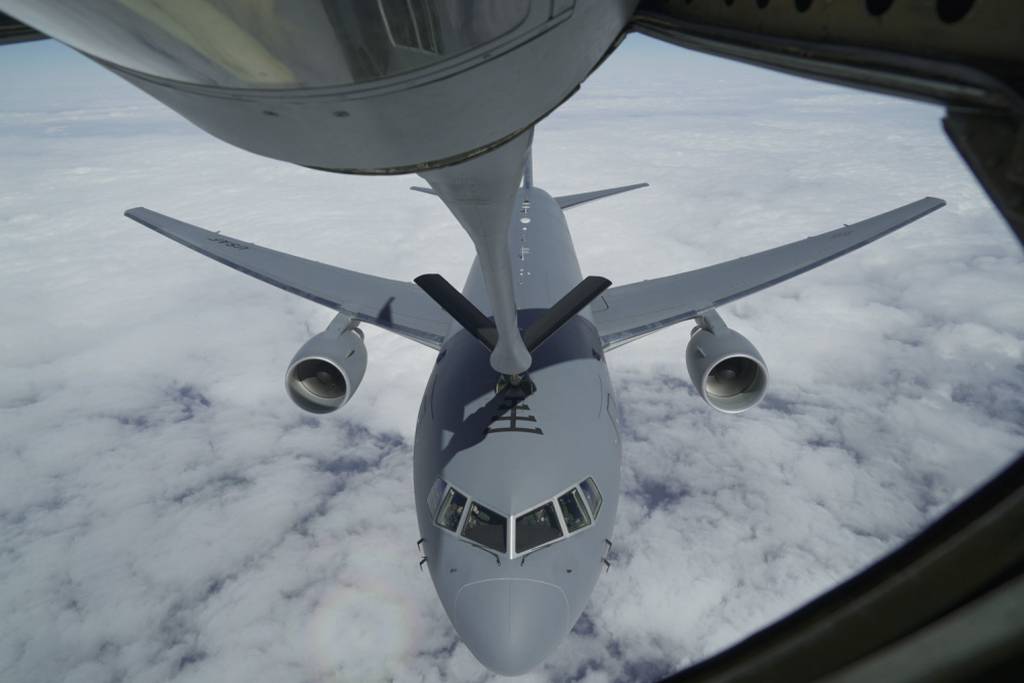 The 914th Air Refueling Wing's 328th Air Refueling Squadron at Niagara Falls Air Reserve Station, N.Y., hosted the Air Force's most modern tanker, the KC-46 Pegasus, from the 931st Air Refueling Wing at McConnell Air Force Base, Kan., April 22, 2021. (Tech. Sgt. Joshua Williams/Air Force)