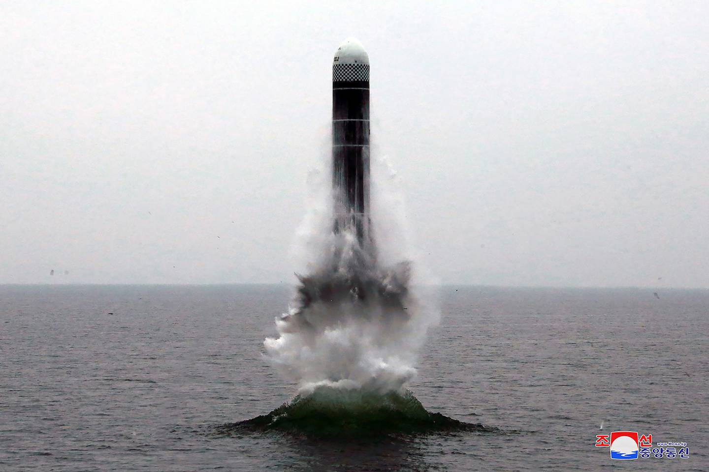 In this Oct. 2, 2019, file photo provided by the North Korean government, an underwater-launched missile lifts off in the waters off North Korea's eastern coastal town of Wonsan, North Korea.