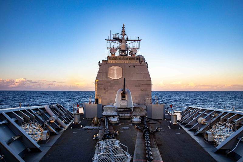 Guided-missile cruiser Chancellorsville conducts routine underway operations in the South China Sea, Nov. 29, 2022.