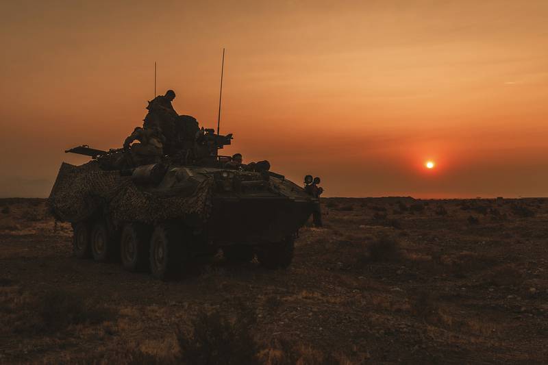 Marines operate a Light Armored Vehicle during a combat readiness evaluation at Marine Corps Air Ground Combat Center Twentynine Palms, Calif., Sept. 17, 2020.