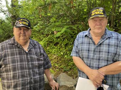 Chris Kiana, left, and Harold Rudolph pose for a photo July 20, 2020, in Anchorage, Alaska.