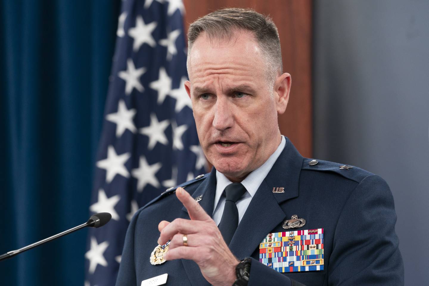 Pentagon spokesman U.S. Air Force Brig. Gen. Patrick Ryder speaks during a media briefing at the Pentagon, Tuesday, Sept. 27, 2022, in Washington.