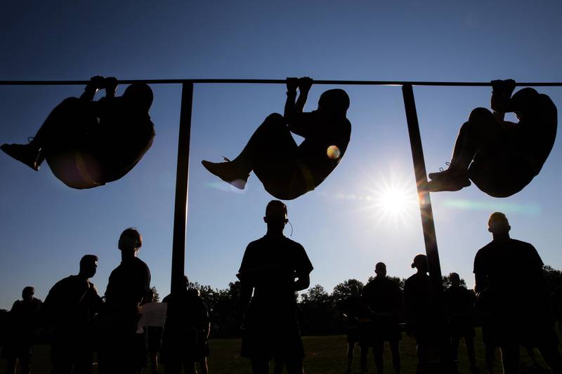 New cadets practice physical training and the Army Combat Fitness Test at West Point, N.Y., July 14, 2020.