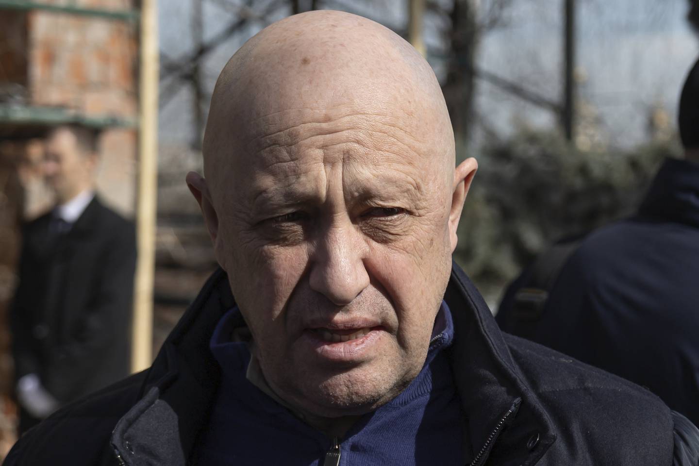 Yevgeny Prigozhin, the owner of the Wagner Group military company, arrives during a funeral ceremony at the Troyekurovskoye cemetery in Moscow, Russia, Saturday, April 8, 2023.