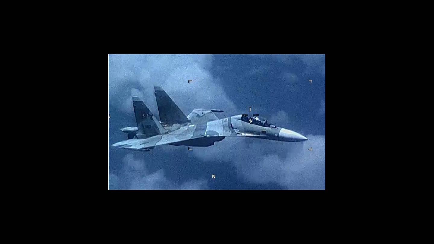 An image of a Venezuela SU-30 Flanker that “aggressively shadowed” a U.S. EP-3 Aries II at an unsafe distance July 19, 2019, jeopardizing the crew & aircraft.