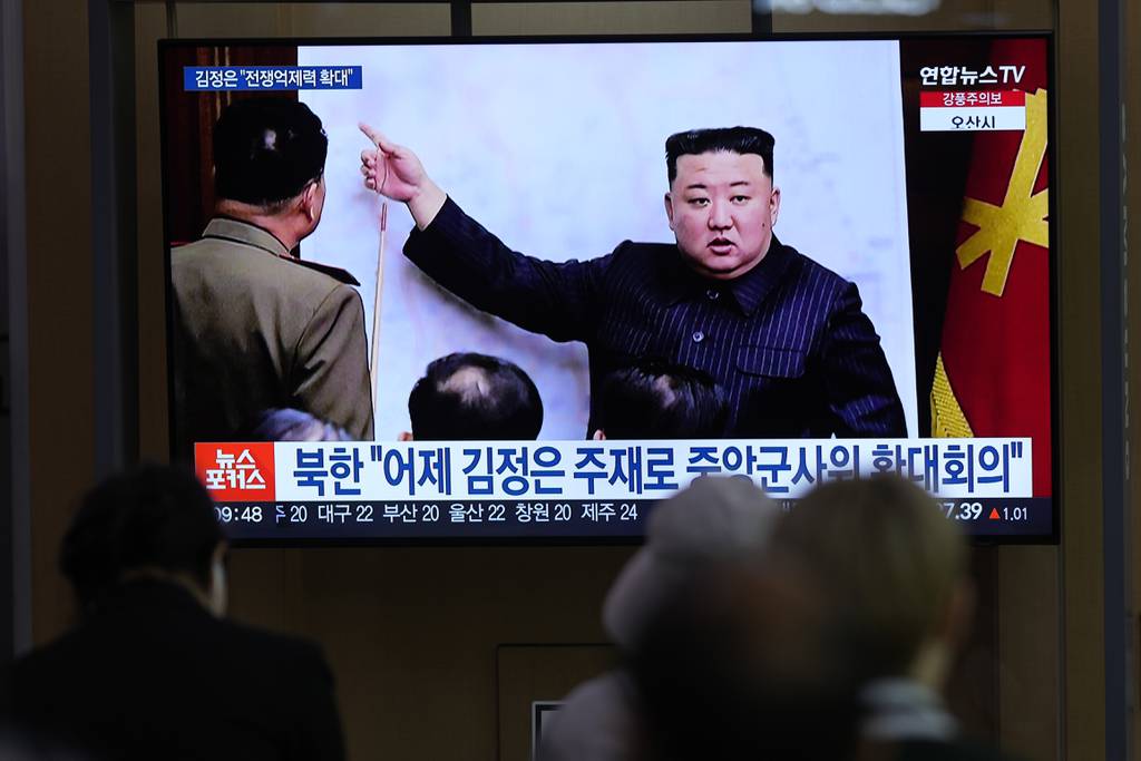 A TV screen shows an image of North Korean leader Kim Jong Un, during a news program at the Seoul Railway Station in Seoul, South Korea, Tuesday, April 11, 2023.